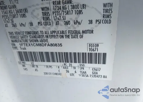 2013 Ford F-150 Xl из США, поврежденный, VIN 1FTEX1CM8DFA80835